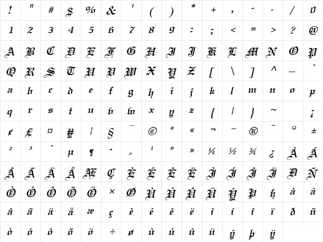 Certificate BoldItalic  glyph index
