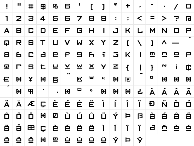 FFGothic TwoOne  glyph index