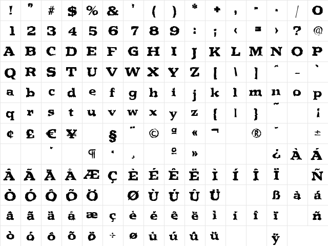 MartinBeckerRandom-ExtraBold Regular  glyph index