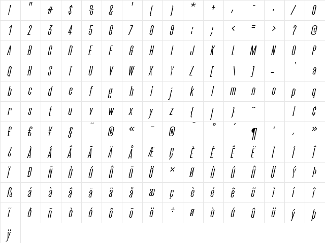 CactusMedium Italic  glyph index