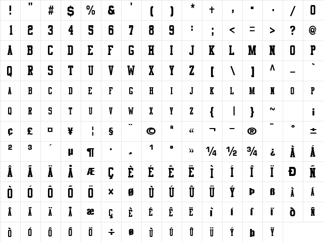 CosmicFlushText8 Regular  glyph index