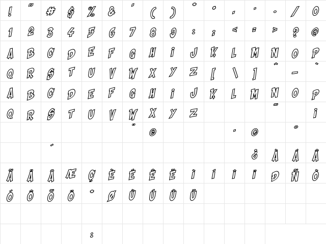 Shaka Pow Hollow Regular  glyph index