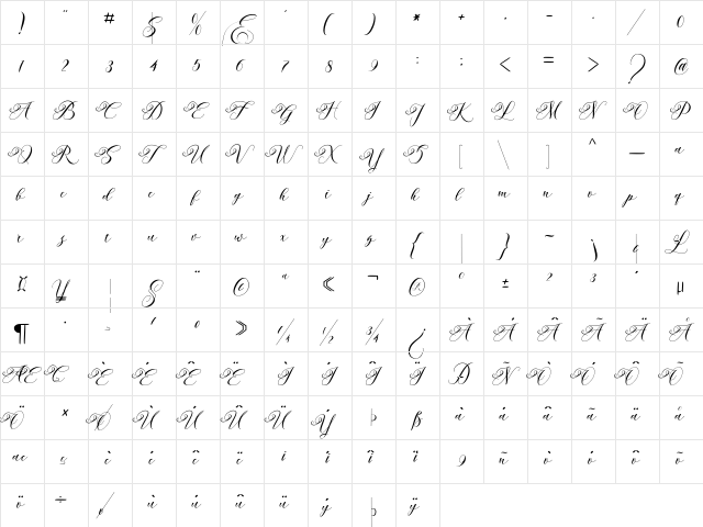 Andeglei Regular  glyph index