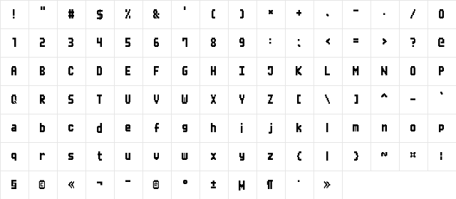 Mini Pixel-7 Regular  glyph index