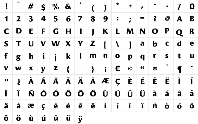 CarrefourSans Bold  glyph index