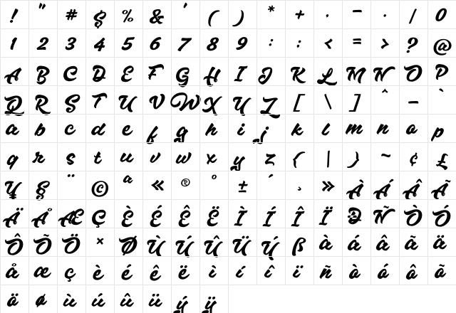 Hazzard Personal Use Regular  glyph index