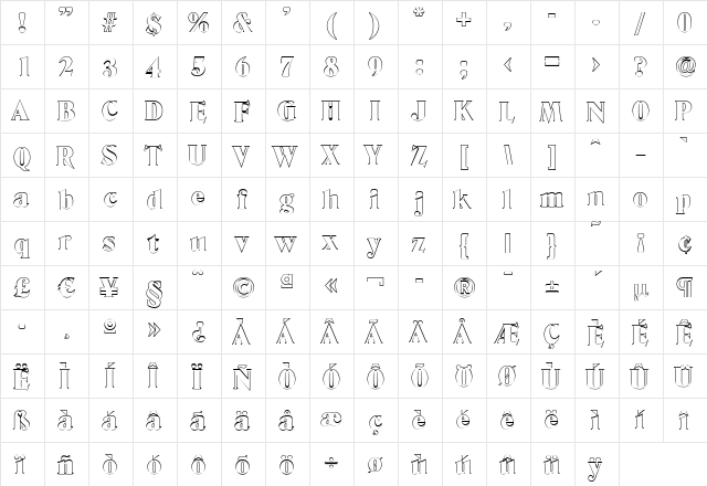 ThomasBeckerOutline-Black Regular  glyph index