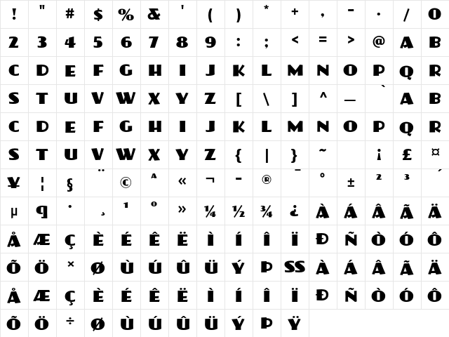 Bonita Std Regular  glyph index