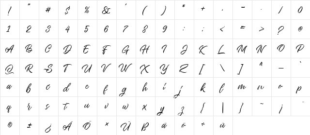 Seymore Script Regular  glyph index