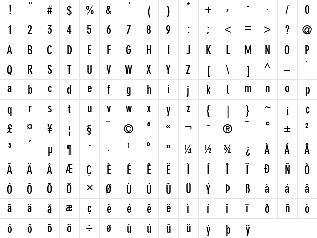 DINNeuzeitGrotesk LT BoldCond Regular  glyph index