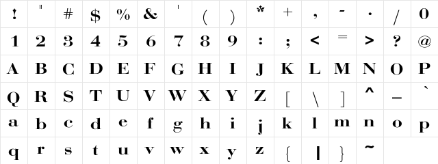 Hensley Extended-Bold Regular  glyph index