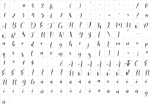 Lovea Regular  glyph index