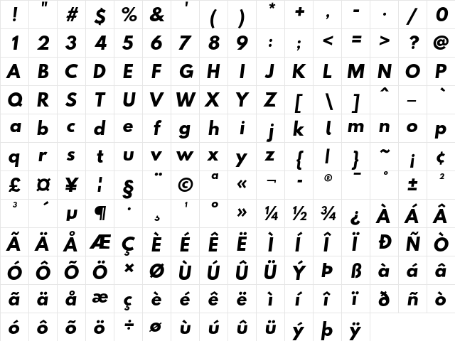 Hussar BdOblOne  glyph index