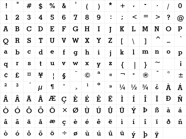 Stymie Bold  glyph index