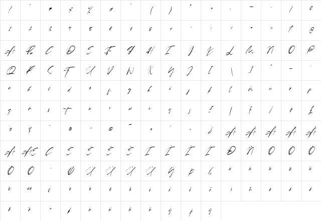Brittany Angella Regular  glyph index