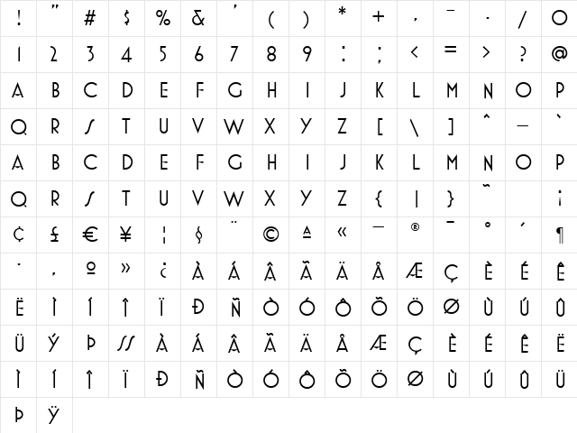MostraTwo Regular  glyph index