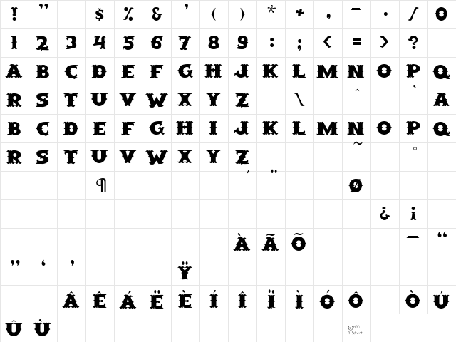 Ironman 4 Regular  glyph index