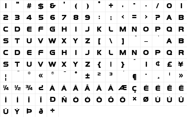 PepsiFont Regular  glyph index