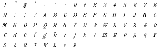Powell-Italic Regular  glyph index
