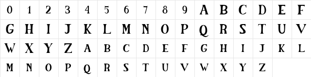 The Salvator Regular  glyph index