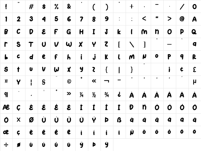Little Zombie Regular  glyph index
