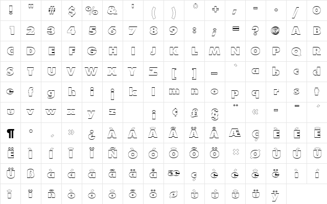 FuturaTExtBolOu1 Regular  glyph index