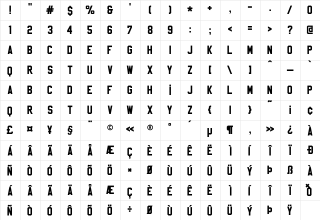 Sablon Up Regular  glyph index