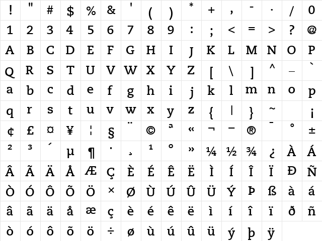 MonologueSSK Bold  glyph index