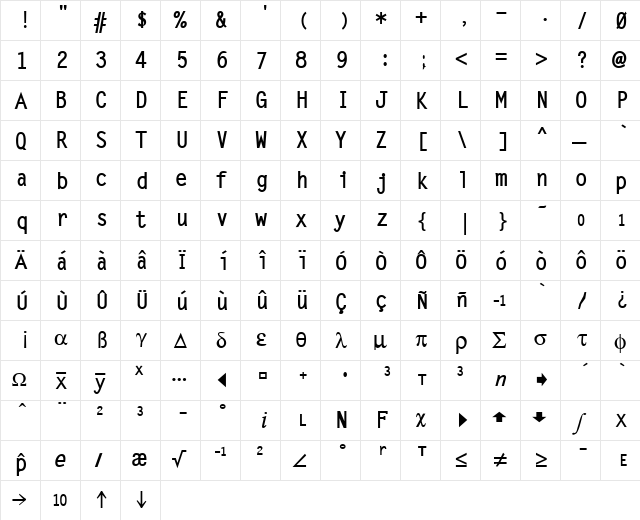 Ti83pc Bold  glyph index