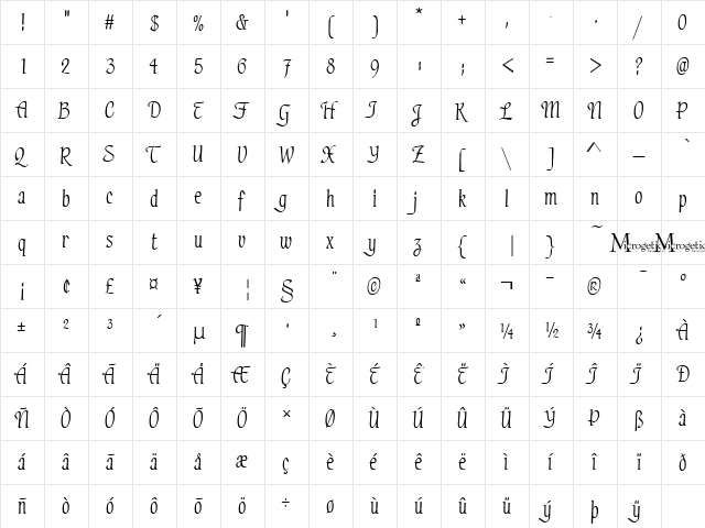 MC Lullaby Regular  glyph index