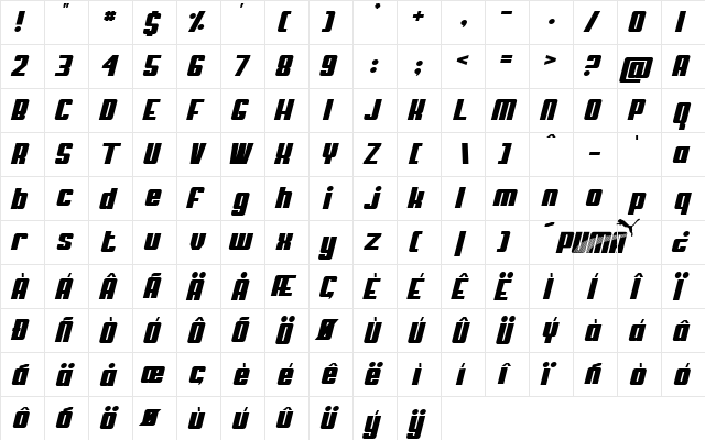 My Puma Oblique Regular  glyph index
