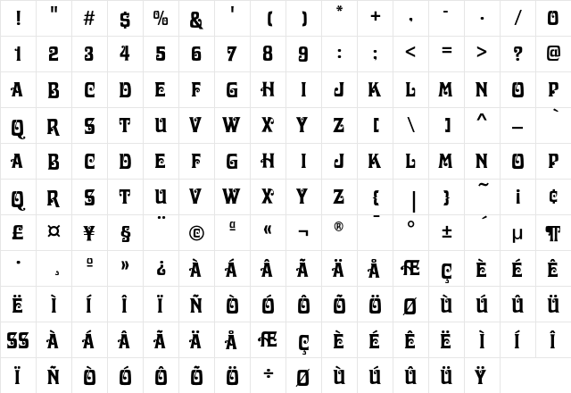 DavidaEF Regular  glyph index