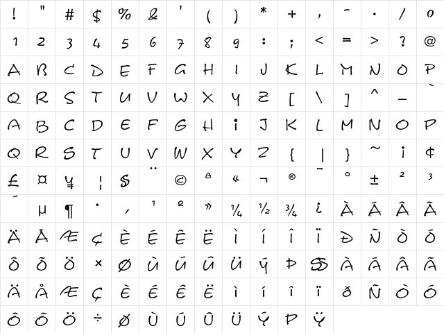 LeAsterixEF Regular  glyph index