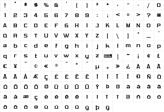 Vibrocentric Bold  glyph index