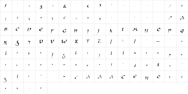 Stylish Regular  glyph index