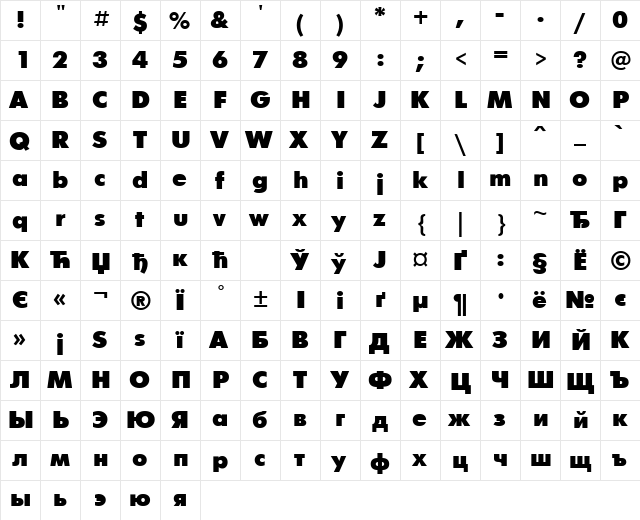 FuturisExtra Bold Cyrillic@  glyph index