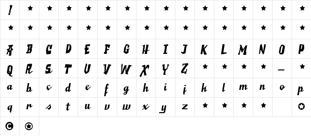 SaucyMillionaire Regular  glyph index