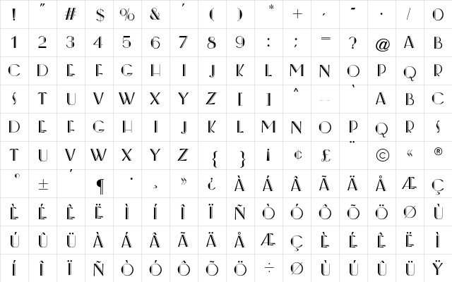 Beverly Hills CG Regular  glyph index