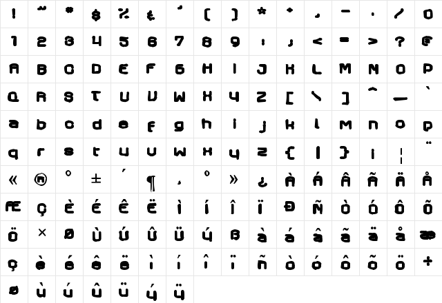Axaxax Ink Regular  glyph index