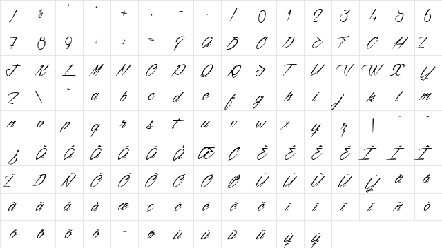 Ventilla Stone Italic  glyph index