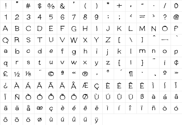 Langer AltRoman  glyph index