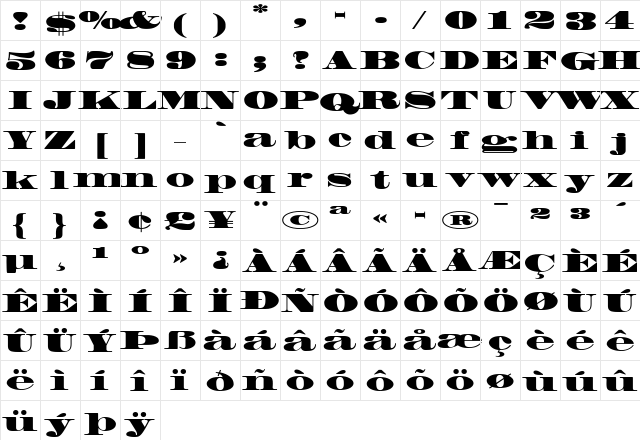Madrone Regular  glyph index