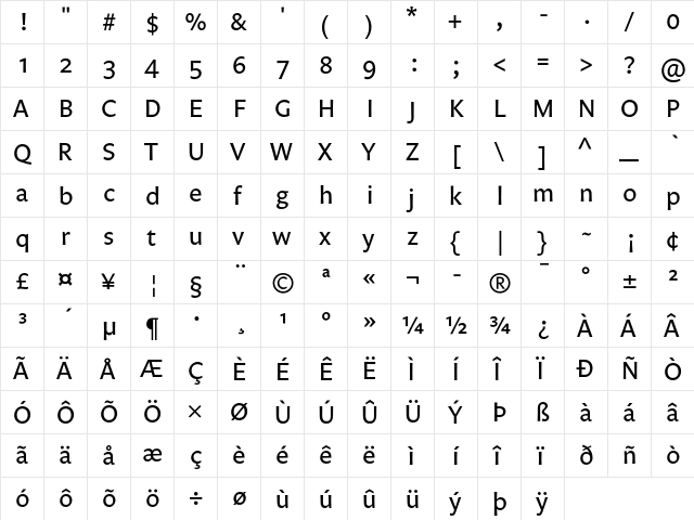 Legato Regular  glyph index