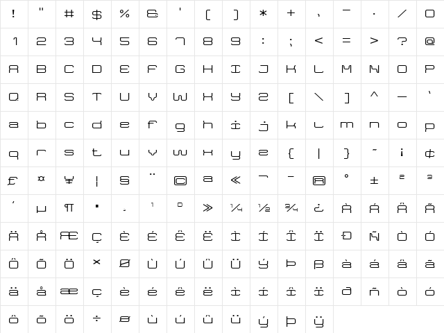 Game Font 7 Regular  glyph index