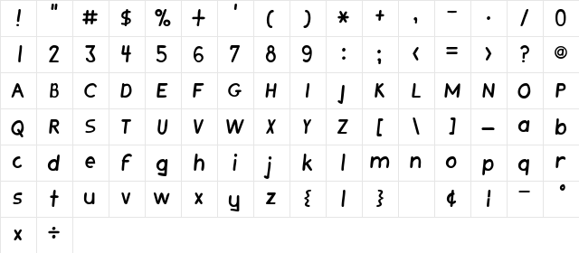 AudetteSSK Bold  glyph index