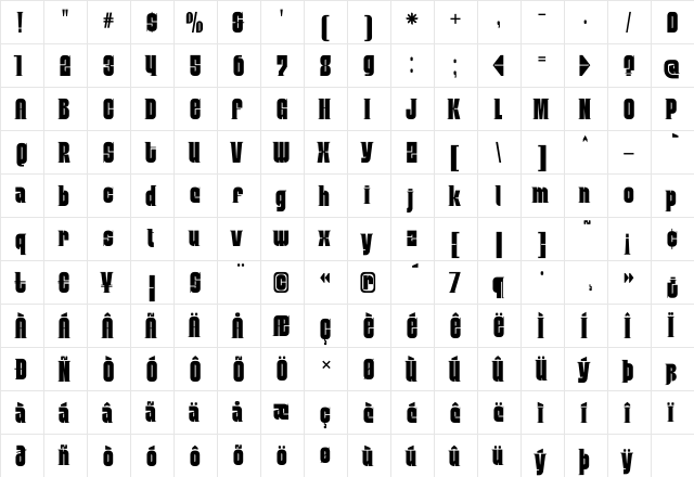 MobleySerif Condensed  glyph index