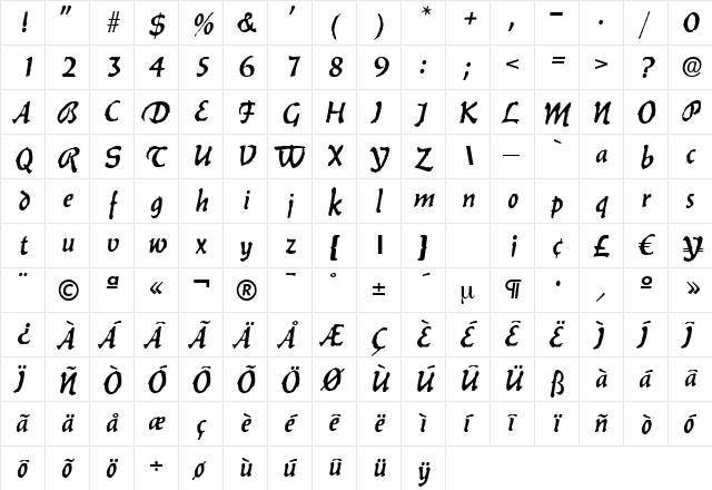 B650-Deco Regular  glyph index