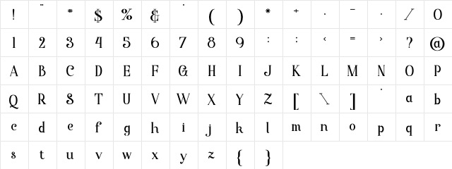 Starla Bold Bold  glyph index
