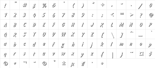 InformShadowC Regular  glyph index