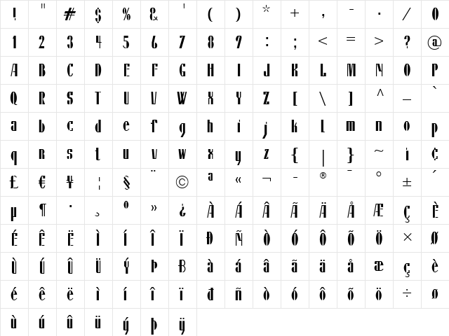Isilda LT Regular  glyph index